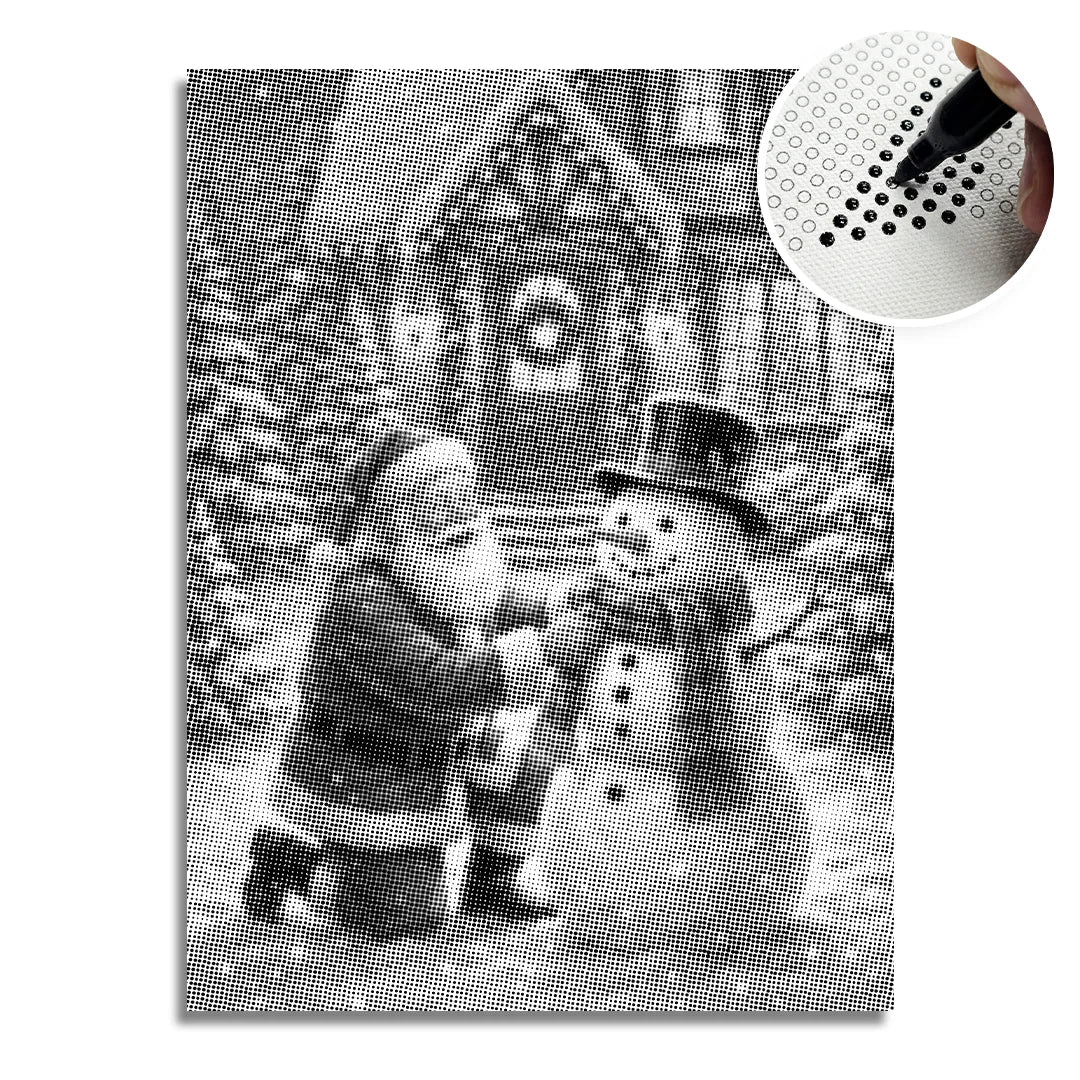 Babbo Natale con il pupazzo di neve dipinto a punti