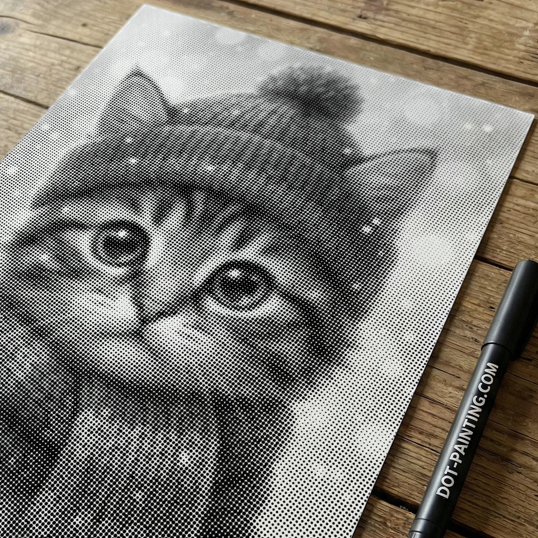 Pittura a punti del gattino invernale