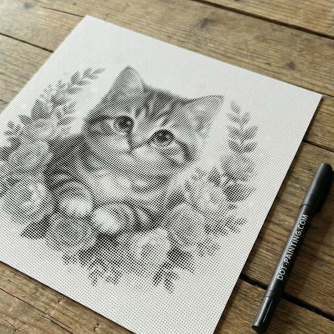 Gatto con fiori 2 punti pittura
