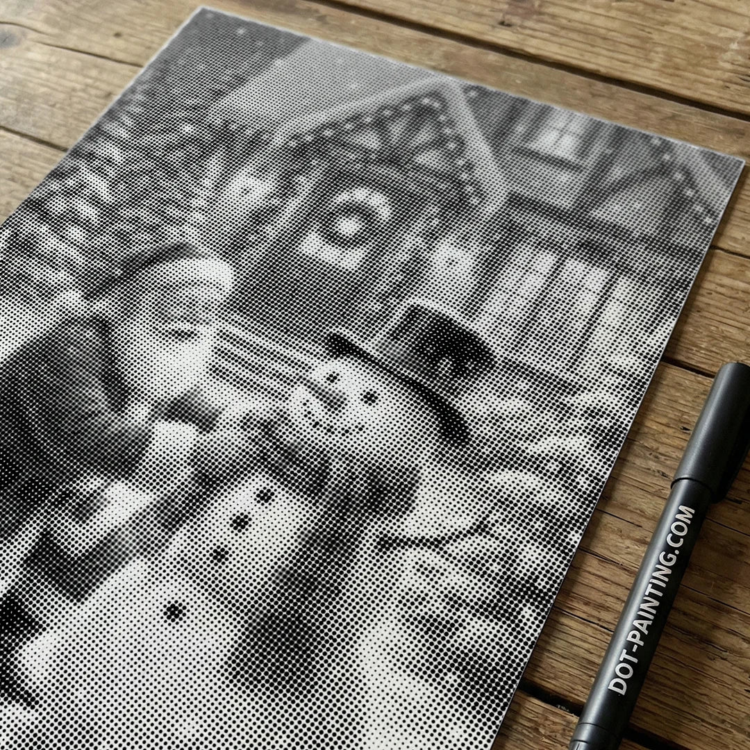 Babbo Natale con il pupazzo di neve dipinto a punti