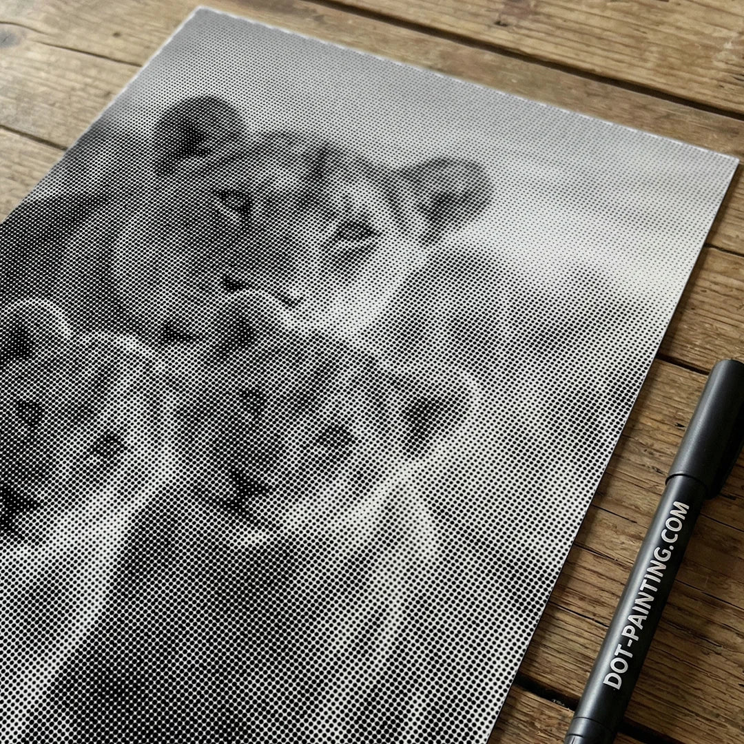 Pittura a punti della famiglia dei leoni