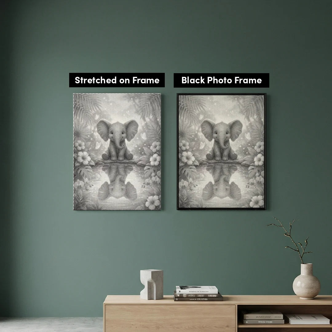 Pittura a punti con riflessione di elefante