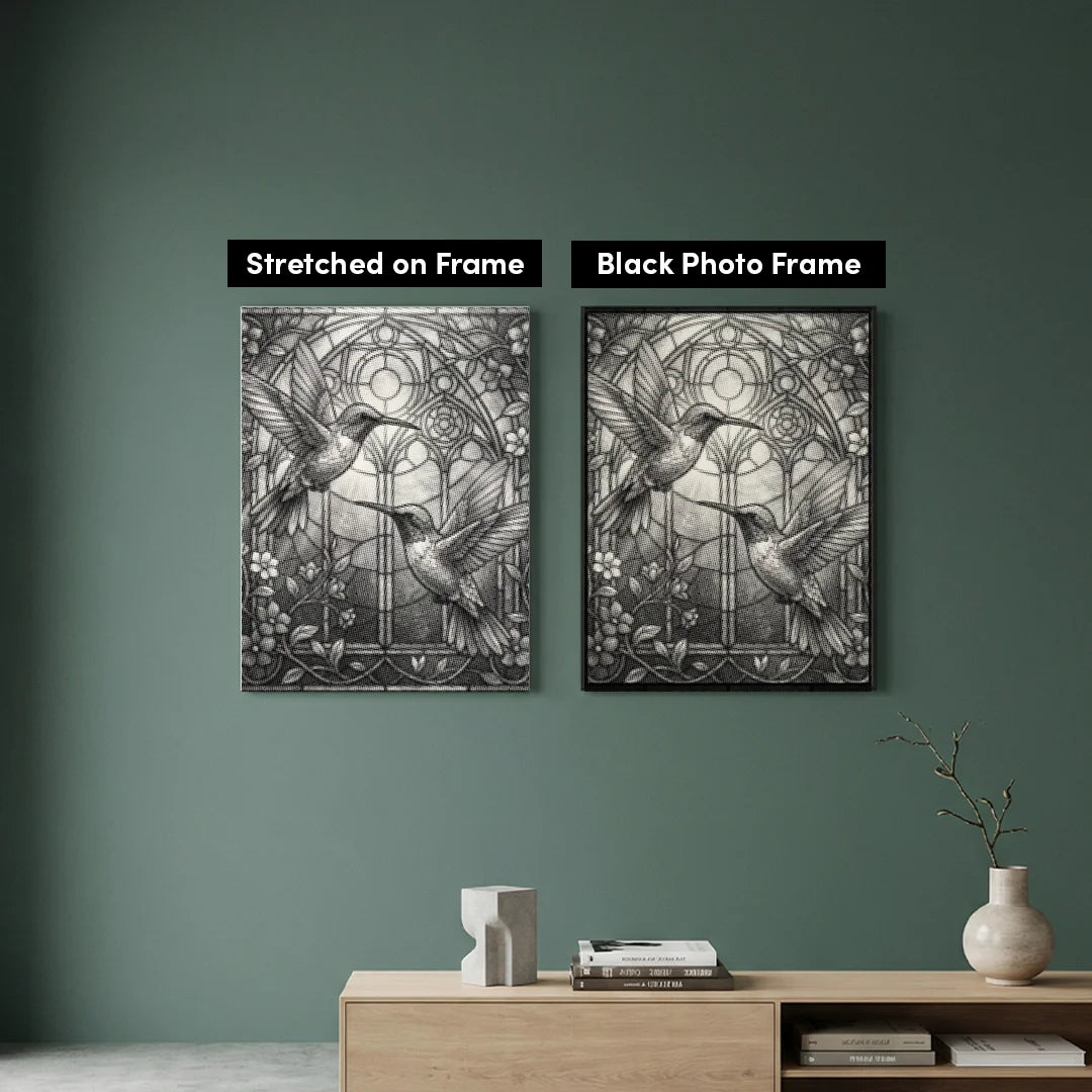 Pittura a punti in vetro colorato con colibrì