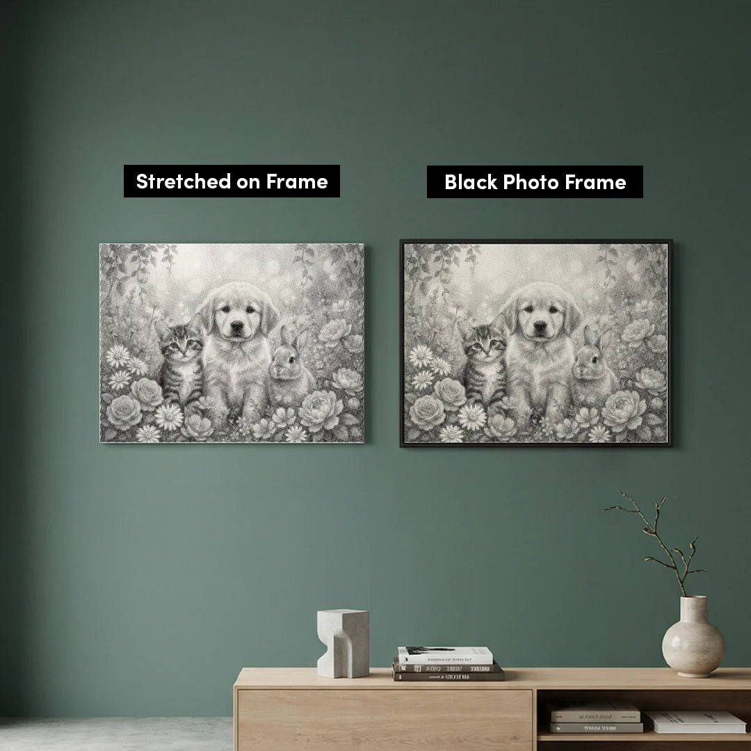 Pittura a pois di gatto, cane e coniglietto