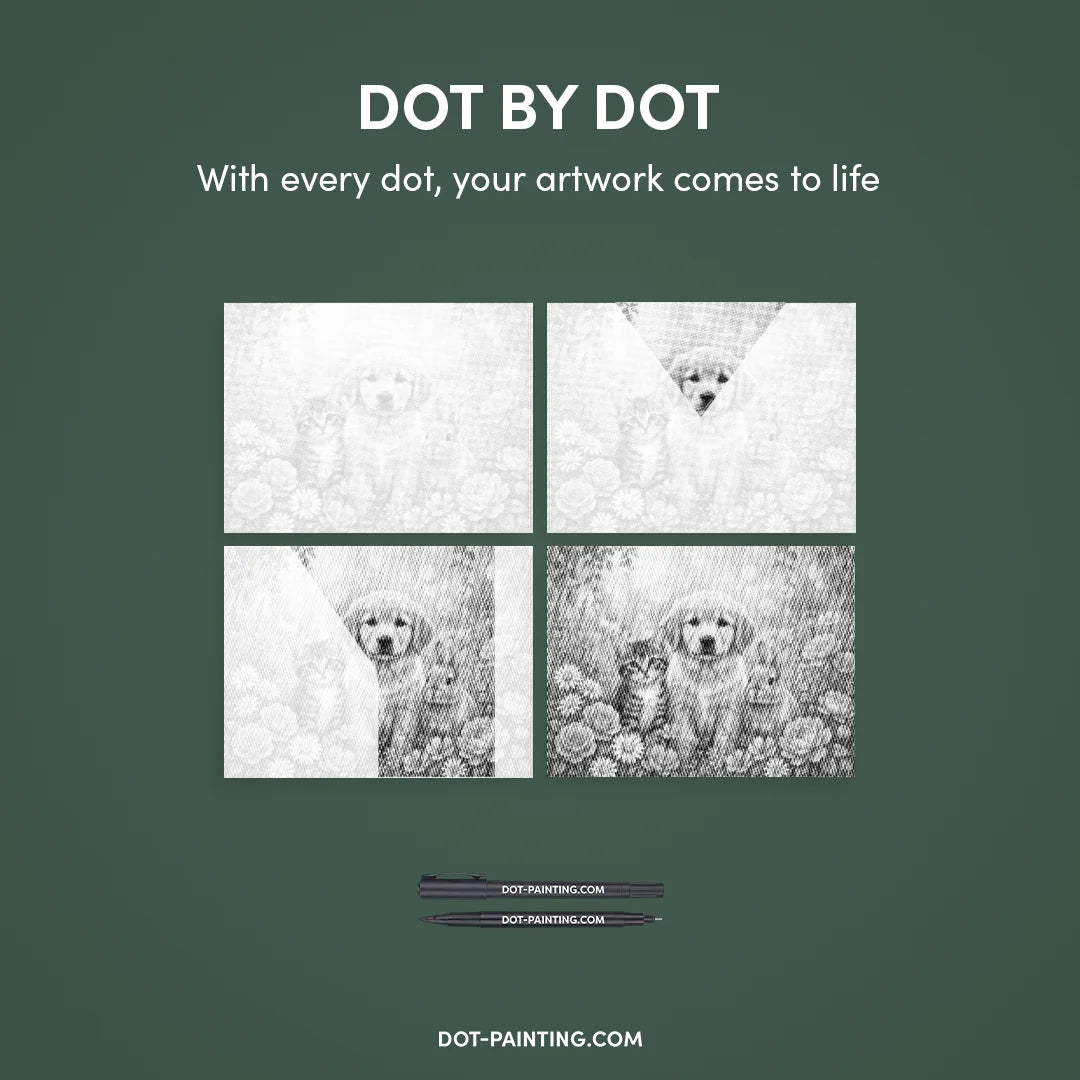 Pittura a pois di gatto, cane e coniglietto