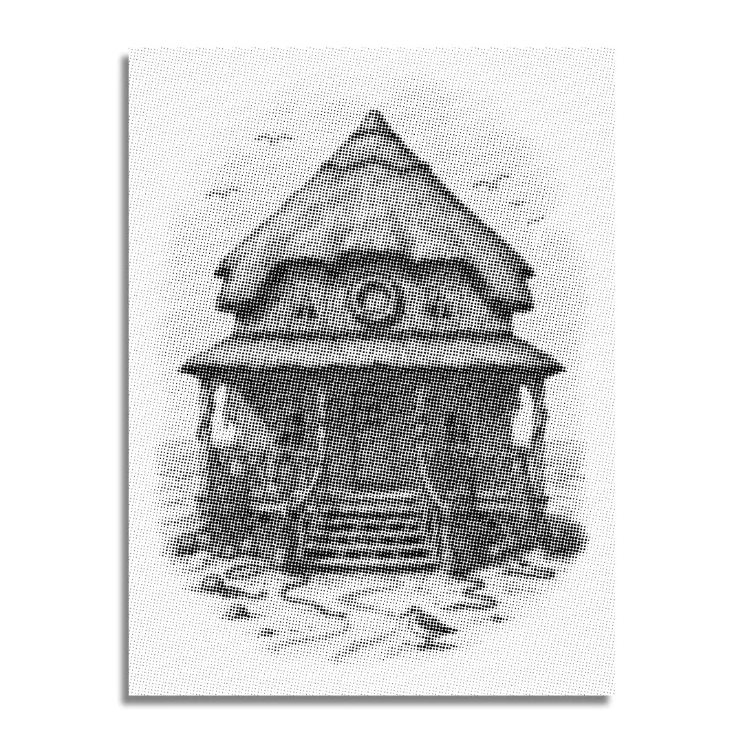 Pittura a punti del cottage sulla spiaggia