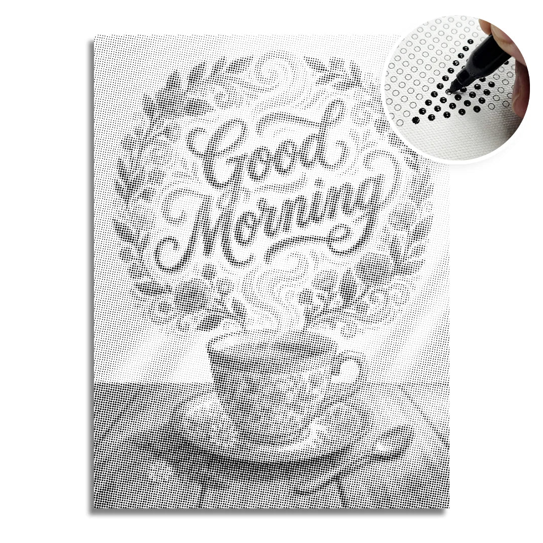 Pittura a punti del caffè del buongiorno