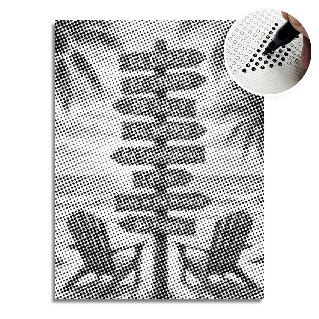 Pittura a punti con segni sulla spiaggia