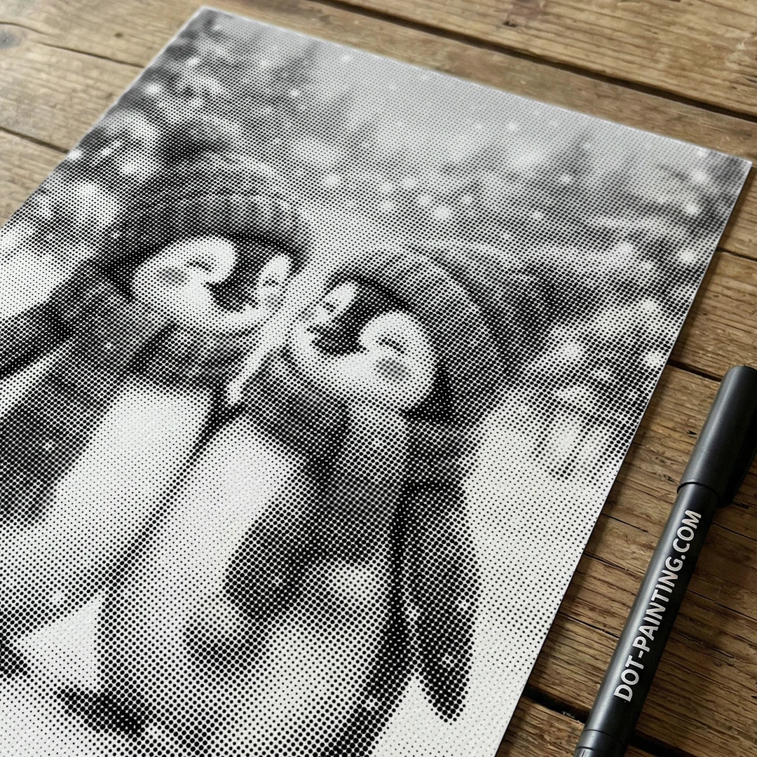 Pittura a punti dei pinguini invernali