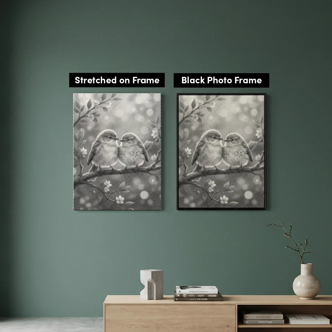 Pittura a punti di uccelli d'amore