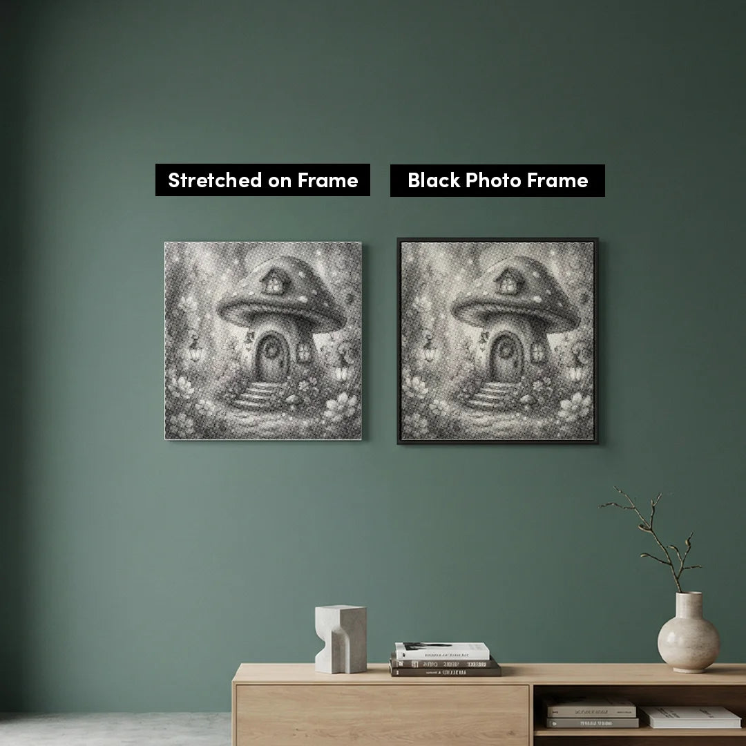 Pittura a punti della casa dei funghi