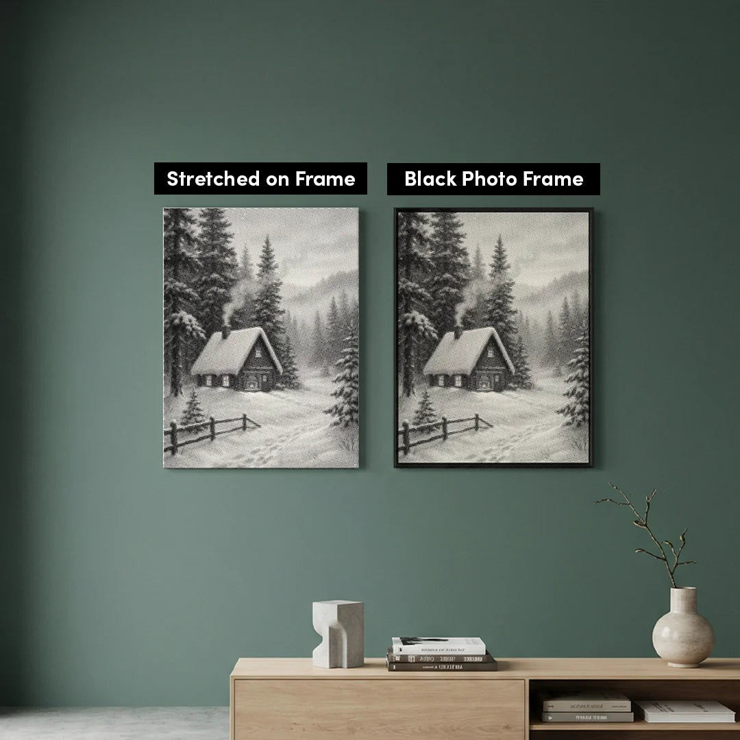 Casa accogliente nella pittura a pois di neve