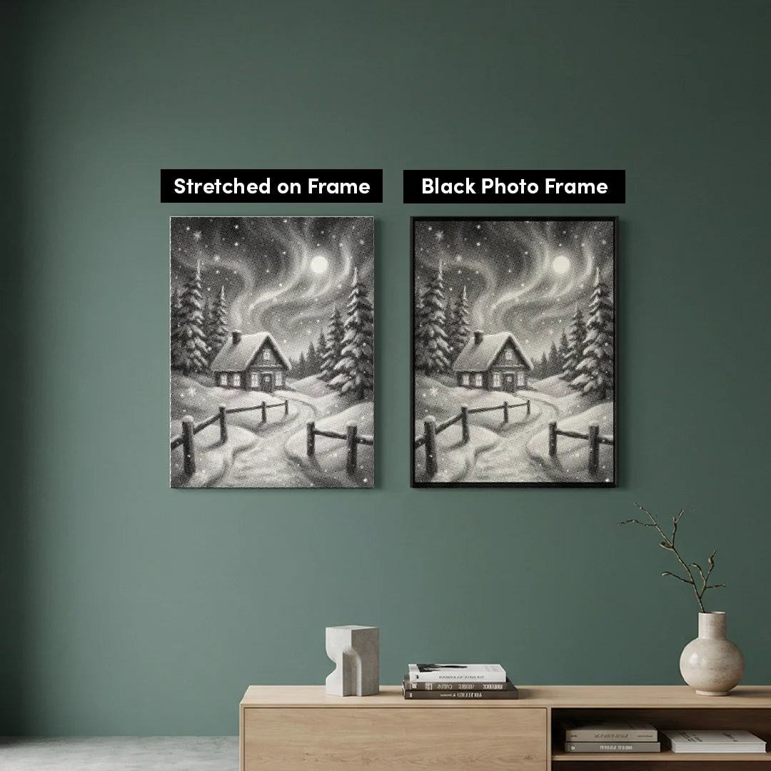 Pittura a punti di paesaggi invernali