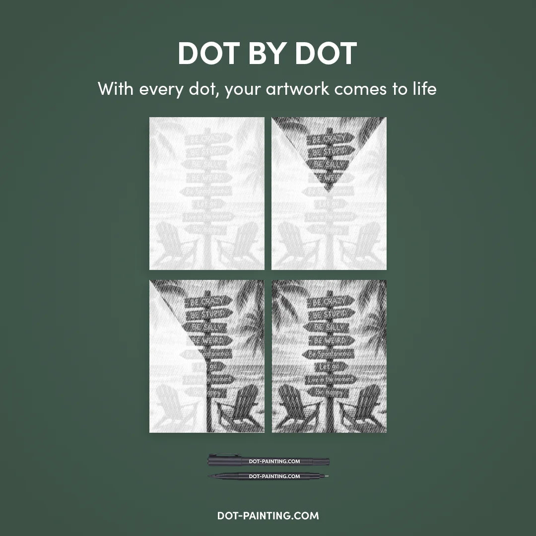 Pittura a punti con segni sulla spiaggia